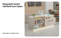 Cashier Counter with Display Shelves Compact Design Convenience Store Checkout Stand Multi-Layer Storage Small Retail Counter for Retailers, Boutiques