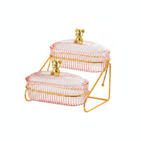 Snack Organizer with Metal Stand Gold Two-Tier Snack Bowl 2-Tier Fruit Bowl Easy to Clean Tray Sturdy for Hosts, Living Room