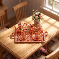 Dollhouse Miniature Tea Set Vintage-Style Miniature Tea Set with Creamer Elegant for Collectors, Pretend Play