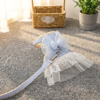 Cat Harness and Leash Set Princess Dress, Cat Walking Harness with Skirt and Bow, Non-Retractable Leash for Outdoor Walking Gear, Pink