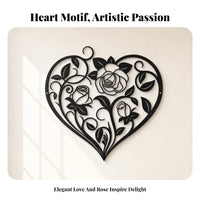Black Floral Heart Wall Decor Matte Finish for Hotel, Garden, Office