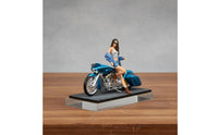 Highly Detailed Blue Motorcycle with Female Figure Hand-Painted 1:64 Scale Motorcycle Girl Female Rider Diorama Figure for Collectors, Hobbyists, Desktop Decoration