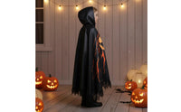 Scary Pumpkin Specter Costume Digital Print Hooded Pumpkin Lantern Cape Tattered Hem Halloween Outfit for Trick-or-Treating
