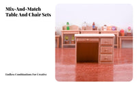 Realistic Design 1/12 Scale Study Desk Highly Detailed Wooden Dollhouse Desk Set Natural Wood Finish 1/12 Scale Office Furniture Fine Craftsmanship for Collectors, Hobbyists, Photography Props, Dioramas, Room Decoration