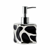 Ceramic Soap Dispenser Square Countertop Dispenser with Silver Toned Pump Glossy for Washroom