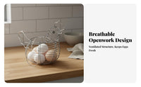 Hollow-out Design Chicken Egg Basket Decorative Metal Wire Egg Holder Sturdy Construction for Pantry, Dining Table