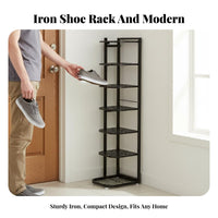 Space Saving Narrow Shoe Rack Small Footprint Narrow Shoe Storage Organizer Long-Lasting Metal Construction Slim Corner Stand Shelf Stable Structure for Apartment Dwellers, Homeowners, Families, Hallway, Bedroom, Dorm Room, Closet