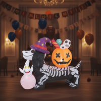 Inflatable Dog with Pumpkin Head LED Lights Skeleton Dog Inflatable Halloween Yard Decoration Lawn Ornament Outdoor for Party