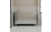 Rust-Resistant Stainless Steel Kitchen Cabinet Easy to Clean Kitchen Workstation with Sink Hygienic Surface Work Table with Cabinet Heavy-Duty for Small Business Owners, Renters, Workshop, Garage, Laundry Room
