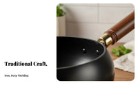 Traditional Iron Wok Naturally Non-Stick Deep Round Bottom Wok Iron Stir Fry Pan Even Heat Distribution Versatile for Chefs