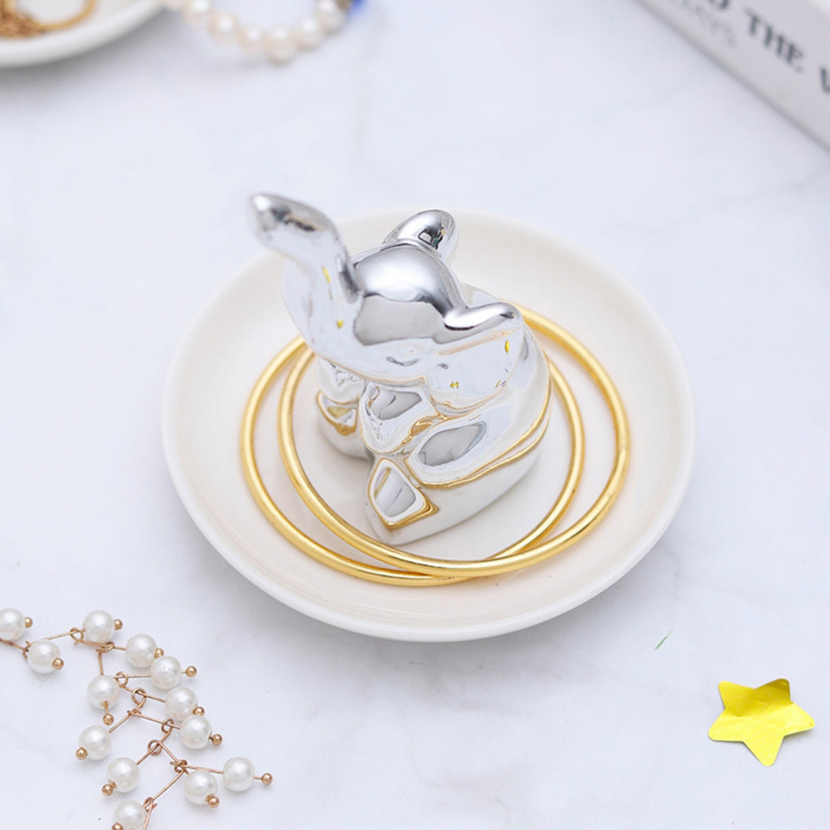 Elephant Jewelry Tray Glossy Ceramic Band Holder Small Accessories