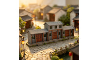 Siheyuan Model Traditional Courtyard House Model Cut Miniature Building Kit with Paint for Diorama Makers, Street Scene, Tabletop Display