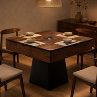 Tapered Pedestal Base Mahjong Machine Table Built-in Square Mahjong Table Wood-Grain Black Border