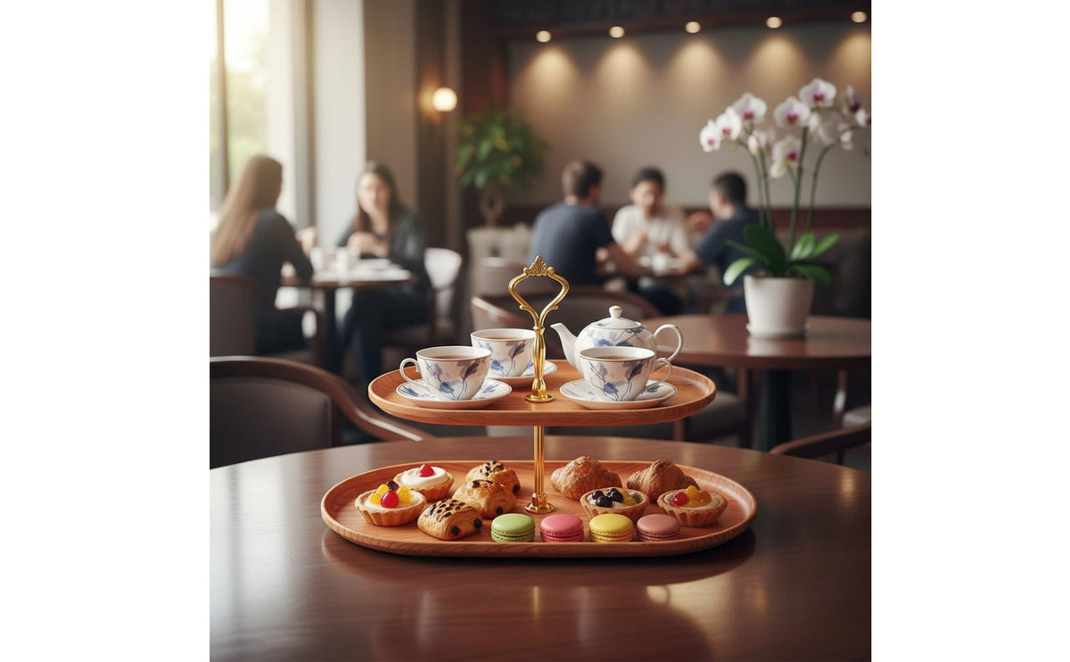 Afternoon Tea Stand Versatile Double layer Serving Stand Detachable Faux Wood Grain Fruit Plate for Wedding