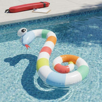 Striped Snake Pool Lounger Coiled Inflatable Snake Floation PVC Water Toy