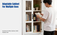 Hardwood Display Cabinet, Glass Door Storage, Modern Minimalist Wall-Mounted Shelving for Living Room