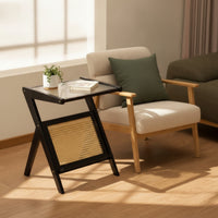 Wooden Side Table with Glass-Topped Narrow Nightstand Compact Furniture Slim for Small Apartments
