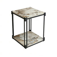 Nordic design Square Accent Table Sintered Stone Top Nightstand Minimalist Design Water Dispenser Stand Multi-Functional for Apartment Dwellers, Homeowners, Students, Living Room, Bedroom, Office