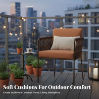 Weather-withstandant Woven Armchair and Table Set Comfortable Woven Armchair Set Handwoven Design Outdoor Furniture Sturdy Frame for Homeowners, Families, Adults, Balcony, Courtyard, rearyard, waterfront