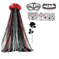 Theatrical Day of the Dead Costume Set Transparent Day of the Dead Costume Floral Mask for Cosplayers