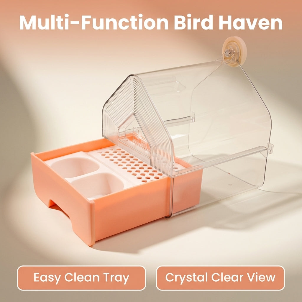Bird Bath Tub for Cage Hanging, Transparent Bird Bath Feeder Box, Small Birds Bath Box, Parrot Bath Tub with Hooks, Budgie Canary Bathing Accessory