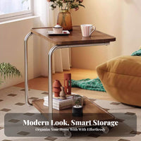 Rolling C-Shaped Table with Wheels Household Furniture Space-Saving for Apartment Dwellers, Telecommuters, Living Room, Small Areas, Home Office
