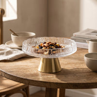Hammered Fruit Dish with Metal Base Clear Pedestal Fruit Bowl Textured Pedestal Serving Bowl Round for Dining Table, Sideboard