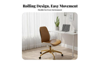 Height Adjustable Armless Upholstered Caster Chair gilded Base Office Furniture 360-Degree rotate Luxury & aesthetic for Students, Women, Study Room, Bedroom