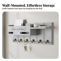 Solid Wood Wall Mounted Mail and Key Holder Multi-Functional Wooden Mail Sorter with Hooks Space-Saving for Hallway, Office, Mudroom