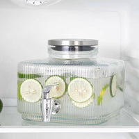 3 Liter Sealed Lid Glass Beverage Dispenser with Spigot Wide Mouth Design Refrigerator Cold Water Kettle Easy to Clean Large Glass Drink Container with Tap for Home Bar, Parties, Office
