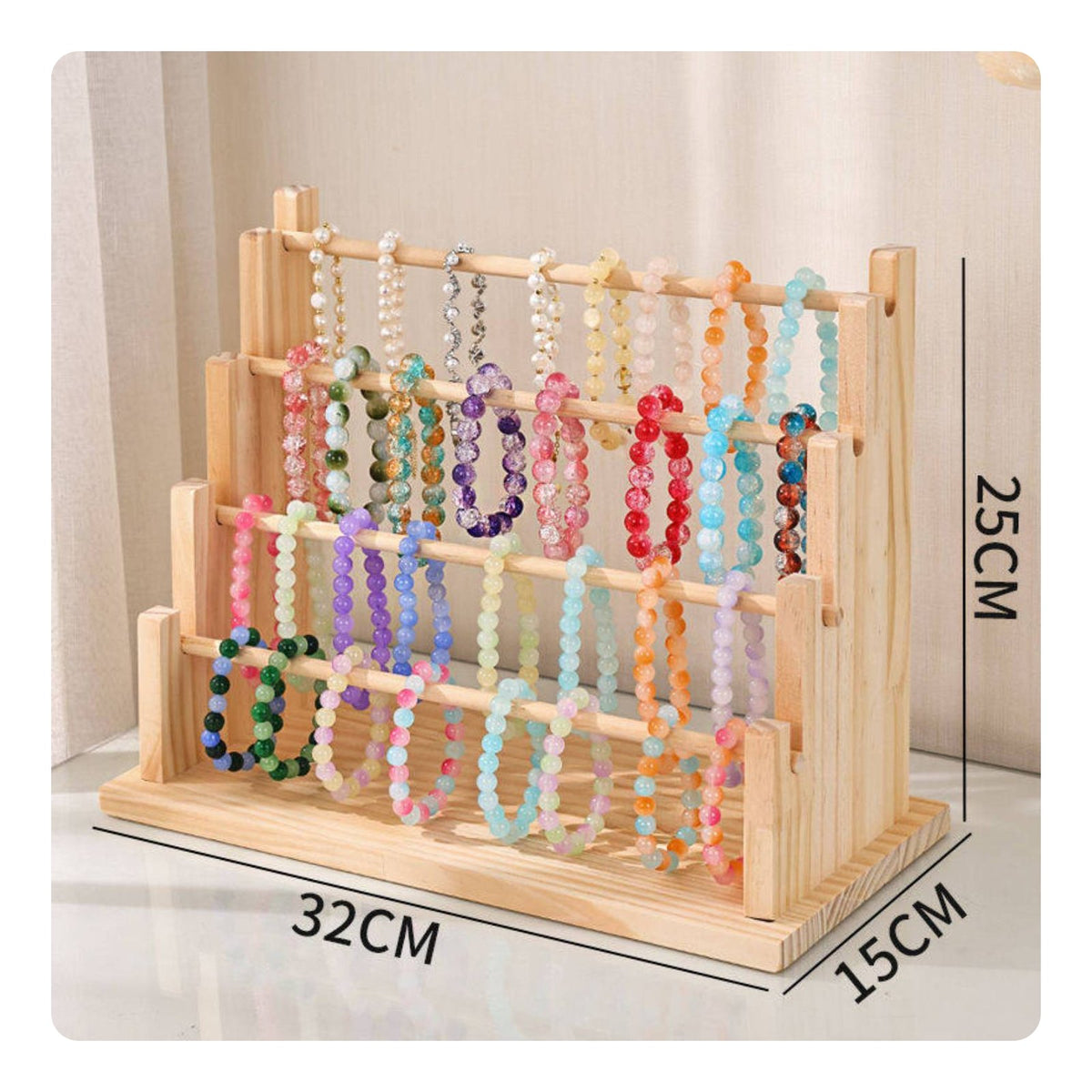 Space Saving Wooden Tiered Bracelet Stand Tangle-Tangle-Resistant Solid Wood Prayer Bead Holder Easy Reach for Boutique Owners, Craft Fair