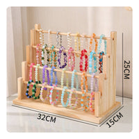 Space Saving Wooden Tiered Bracelet Stand Tangle-Tangle-Resistant Solid Wood Prayer Bead Holder Easy Reach for Boutique Owners, Craft Fair