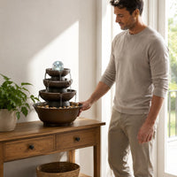 Decorative Ball Top Tabletop Water Fountain Easy to Use Tabletop Fountain Soothing Sound Table Ornament Stone Look for Shop Opening, Entryway, Office