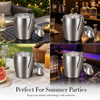 304 Stainless Steel Double-Layer Insulated Ice Bucket with Lid for Bar KTV Champagne Wine