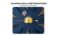 Chinese Design Hair Crown Wave and Mountain Design Ponytail Cuff with Stick Metal Hair Bun Holder Gold-Plated Metal Bun Holder
