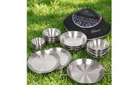 18 Pieces Thickened Camping Set with Storage Bag Brushed Camping Tableware Set Easy to Clean Mess Kit with Travel Case Rust-Resistant for Backpackers
