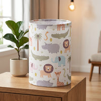 Light Shade for Bedside Lamp and Table, Grey Lampshade for Ceiling or Large Kids Bedroom, E27 Drum Lampshade with Animal Design, Linen Material