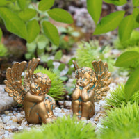 2 Pieces Gilded Angel Pot Decorations Imitation Copper Finish Cherub Garden Stakes Weather Resistant Cherub Plant Picks for Lawn