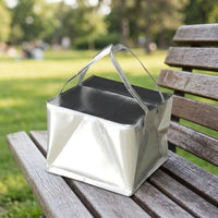 Tote Bag with Aluminum Foil Lining for Hot Cold Thermal Food, Insulated Picnic Bag for Women Men, Silver Rectangular Shopping Bags with Handle