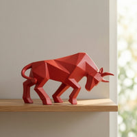 Geometric Financial District Bull Statue Faceted Abstract Bull Sculpture Collectible Decor Modern for Minimalists, Study, Entryway