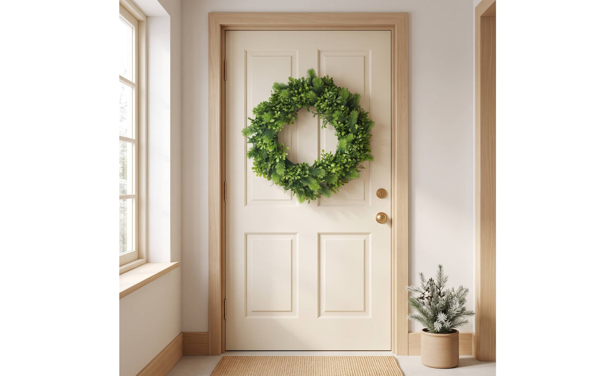 Artificial Christmas Wreath with Red Berries - European Style