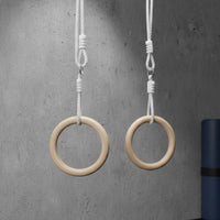 Adjustable Wooden Gymnastic Rings Secure Gym Rings with Rope Load-Bearing Heavy Duty for Backyard