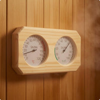 Analog Sauna Temperature Humidity Meter Beveled Corners Sauna Thermometer Hygrometer Natural Wood No Batteries Required