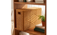 Storage Basket with Lid Rectangular Wicker Storage Basket with Lid Decorative for Bedroom, Pantry