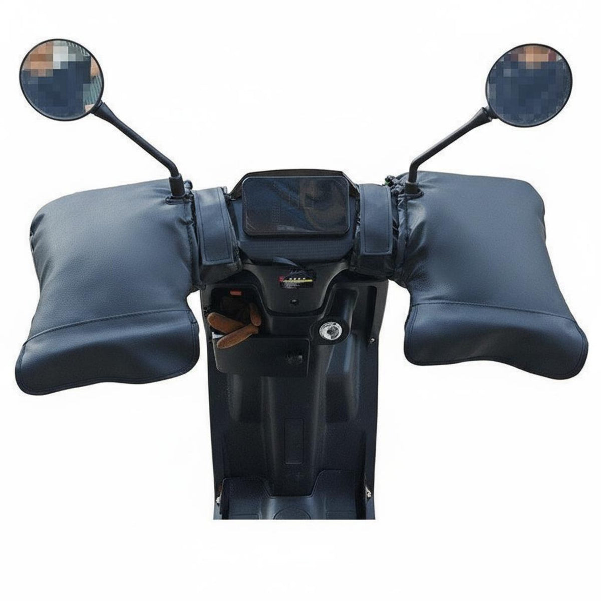 2 Pieces Thick Fleece Lined Motorcycle Handlebar Muffs Universal Fit Winter Scooter Hand Warmers PU Leather for Delivery Cyclist S