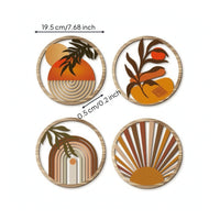 4 Pieces Boho Round Wall Plaque Minimalist Wooden Wall Plaque Decorative Hanging Sign Printed for Living Room, Bedroom