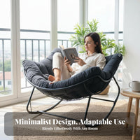 Wicker Weave Accent Cushioned Rocking Chair Cradle-Like Comfort Cushioned Egg Rocker Thick Cushion Household Furniture Stable Design for Homeowners, Book Lovers, Balcony, Living Room, Bedroom, Reading Nook