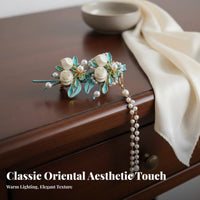 Chinese Design Tassel Hair Clip Elegant Design Traditional Chinese Attire Tassel Hairpin Handmade Enamel Pearl Barrette for Bride, Bridesmaid
