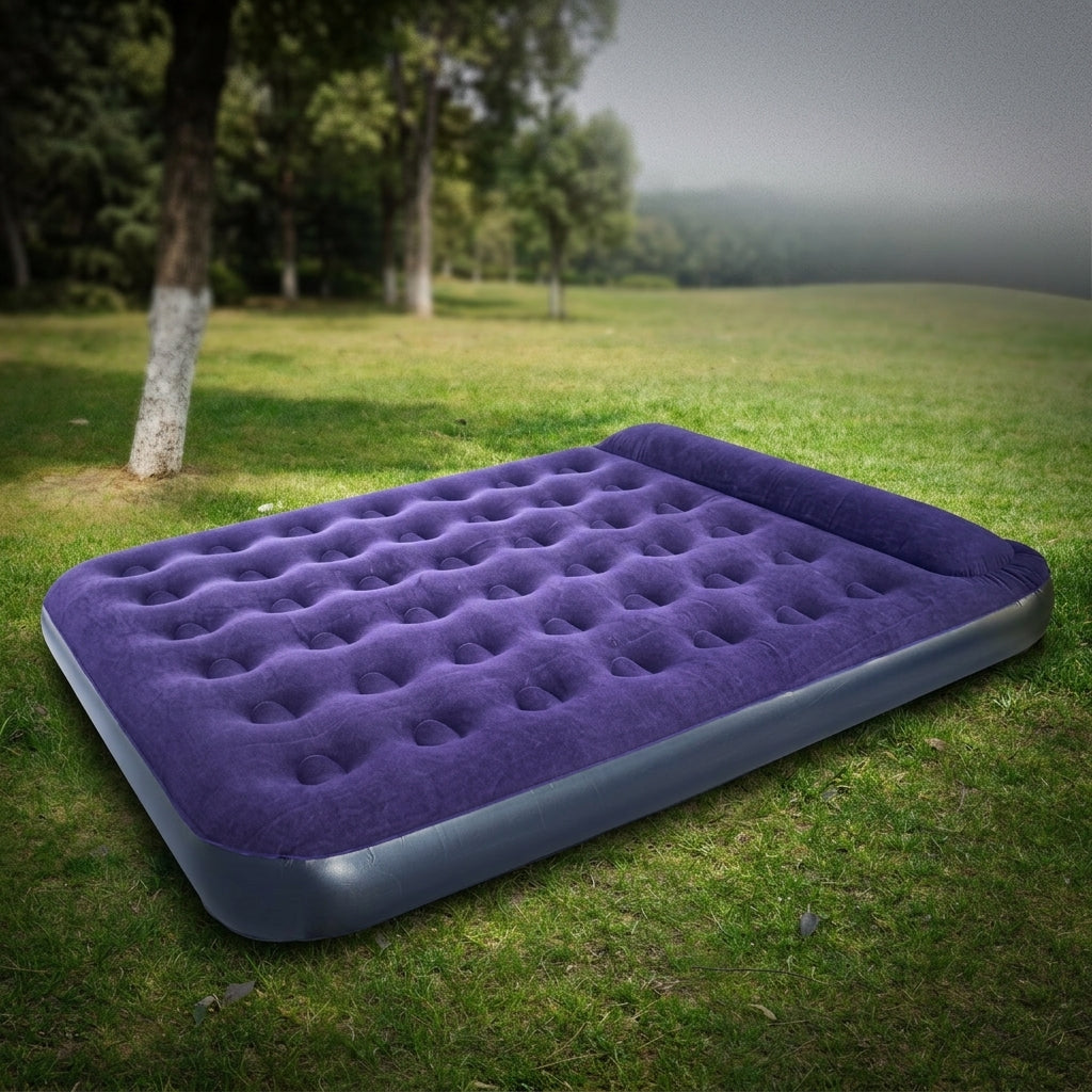 Inflatable Mattress and Air Bed for Car Camping, Camping Mattress with Pillow and Electric Pump, Flocked Surface Camping Mat, Foldable Guest Bed