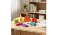 32 Pieces Shape Recognition 3D Solid Geometry Blocks Polished Edges Wooden Geometric Shapes Set Wear-Resistant Child-Centered Geometry Solids for Children, Preschoolers, Toddlers, Classroom, Homeschooling